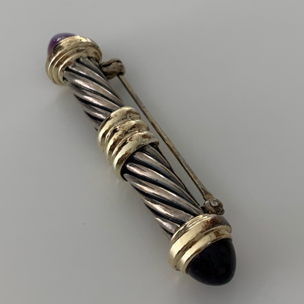 Brooch amethyst sterling silver and 14 karat gold